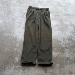 Vintage Claiborne Mens Corduroy Pants 34x32 Olive Green Pleated Wide Leg baggy